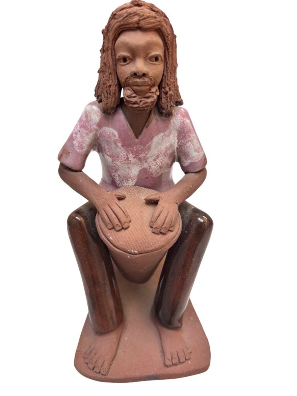 Handmade Ceramic Drummer Figurine Signed “Things Jamaican 1983” Brown & Purple